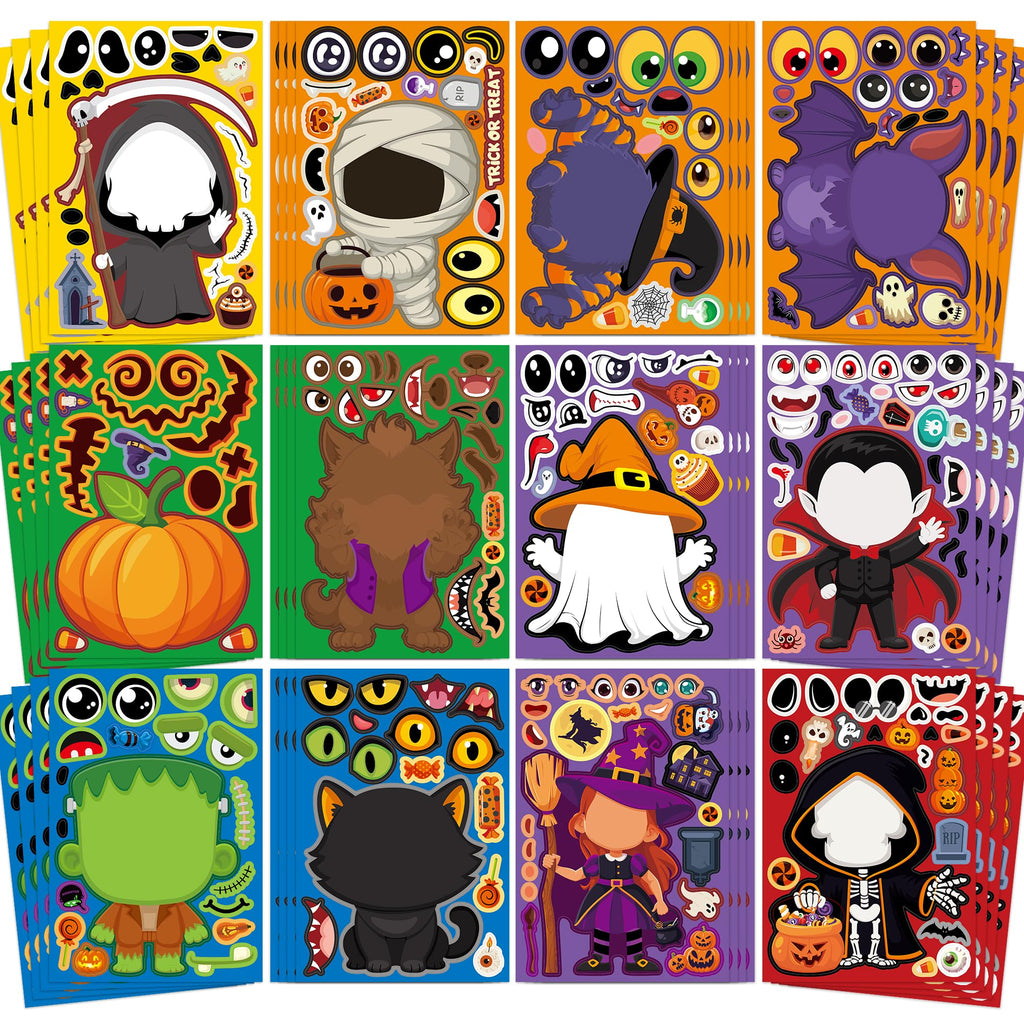 Halloween Stickers 48 Sheets DIY Halloween Party Favors Crafts Kids | 8.6" X 5.8" Halloween Activities Games Goodie Bag Stuffers for Kids Toddlers Classroom Gifts Supplies Treats Prizes Decor