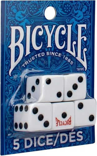Bicycle 5 Dice Set Six Sided D6 Standard Game White Black 16 mm | Premium quality, Made with recycled and sustainably sourced materials, 5 count