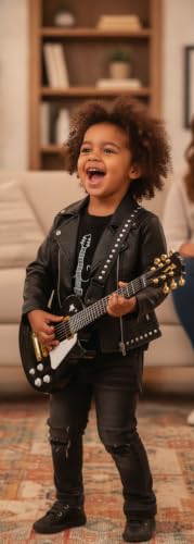 Simba Kids Electric Guitar 22 in. with Real Metal Strings, Black Rock Guitar for Kids Ages 4+
