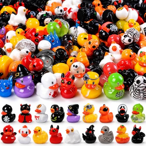 DULEFUN 61Pcs Halloween Mini Resin Duck Figures Halloween Party Favors Gift | Cute Small Little Duckies Statues Bulk Set for Office Desk Tiered Tray Decor Halloween Party Supplies Decoration