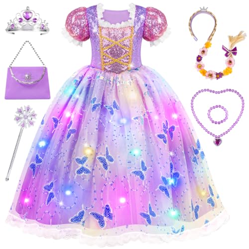 Meland Light Up Princess Dress for Girls Ages 3-10, Dress Up Toy Gift Set | Designed for party, Christmas Birthday gift, Halloween costume, detailed with sequin bodice, soft lining, comfortable to wear