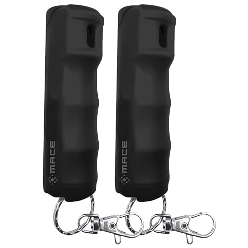 Mace Pepper Spray - Maximum Police Strength OC with UV Dye, Fast Flip Top, Ergonomic Finger Grip, Easy Carry Keychain, 12 Feet Range, 0.42 oz Compact Model, Self Defense Pepper Spray for Women & Men
