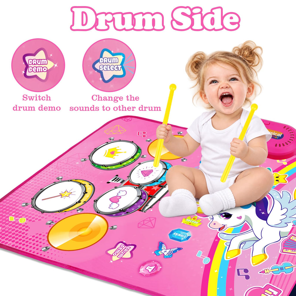 Toys for 1 Year Old Girl Gifts: 3 in 1 Baby Musical Mat Toddler Toy Age 1-2 | Piano Drum Animal Touch Unicorn Toys - Infant Music Toy 12-18 Months Babies Birthday Gifts for 1 2 3 Year Old Boys Girls