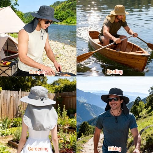 NPQQUAN Sun Hats for Men Women with Neck Flap UPF 50+ UV Protection | Wide Brim Bucket Hat, Water Resistant, Adjustable Size, Detachable Chin Strap, Foldable & Lightweight, Hiking Fishing Hats