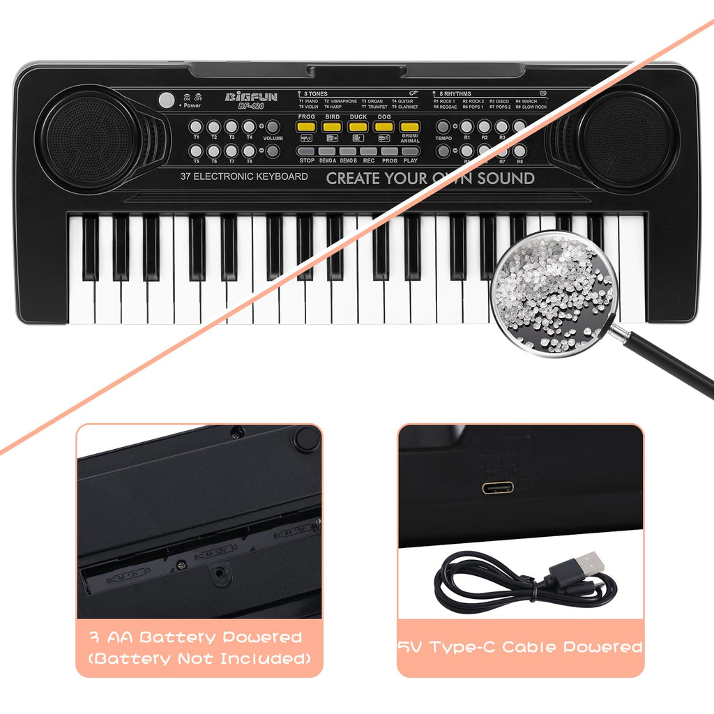Raimy 37 Keys Electronic Keyboard Piano for Kids 3 4 5 6 7 8 9 Year Old | Early Learning Educational Portable Musical Instrument Toys, Birthday Gifts for Boys and Girls Beginner (Black)