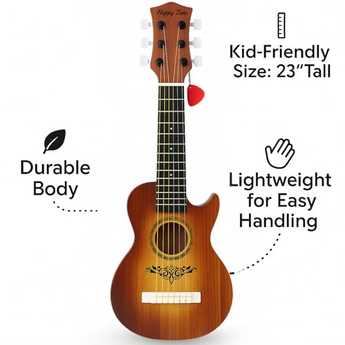 23" Acoustic Guitar, Kids 6 String Toy Guitar - Realistic Steel Strings - Beginner Practice First Musical Instrument for Children, Toddlers (Brown)