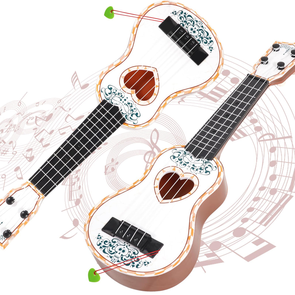 Raimy 17in Ukulele Guitar for Kids, 4 String Mini Toddler Music Toy | Kids Ukulele, Educational Musical Instrument for Beginners, Birthday Gift for Age 3 4 5 6 7 8 9 Years Boys Girls (White)