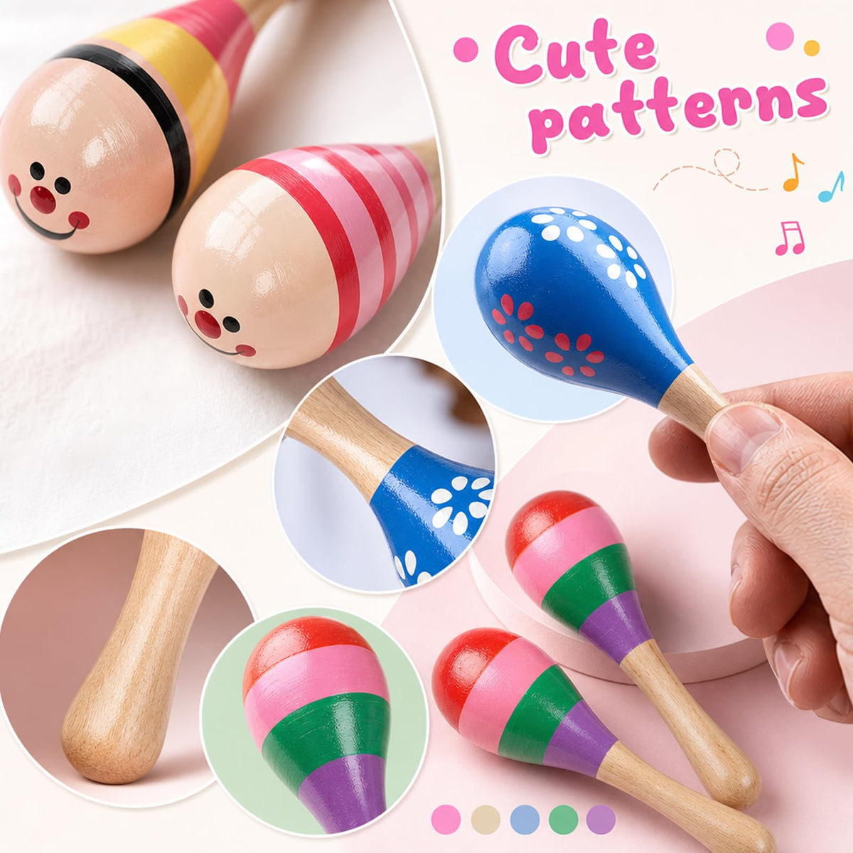 POPLAY 10PCS Mini Wooden Maracas, Maracas for Toddler Musical Instruments Wooden Shakers Baby Musical Toys Infant Learning Toys