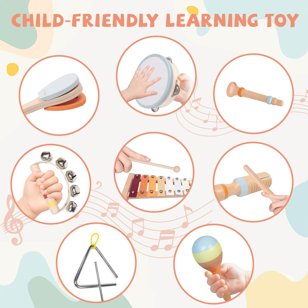 YHHYTOY Montessori Toys Wooden Baby Musical Instruments Set for Toddlers | 18 Month Old Toys Toddler Percussion Instruments, Xylophone Maracas Tambourine Birthday Christmas Gifts for Girls Boys Kids