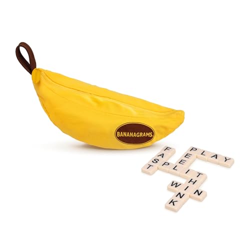 Bananagrams Classic Word Game, 144 Tiles in Banana Pouch, Travel Game | Fast-paced spelling & anagram game for 1-8 players; portable pouch, educational wordplay for kids and adults ages 7+