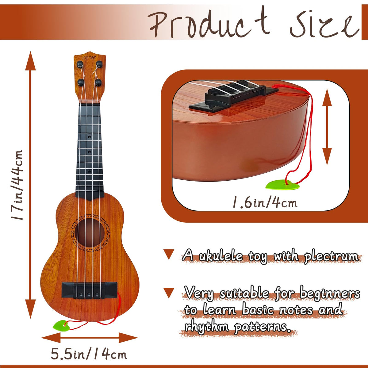 Kids Toy Ukulele Guitar,17 Inch Classical Guitar Musical Toy,4 Strings Guitar Ukulele Educational Learning Toy for Toddlers and Preschoolers