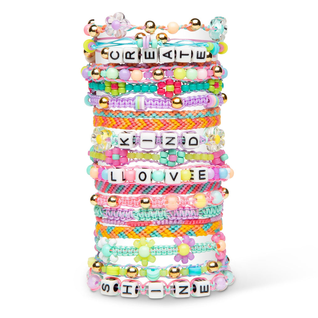 Rainbow Loom Wrap it Loom Bracelet Maker - DIY Friendship Jewelry Kit | Craft 4 styles including macrame and friendship bracelets with 600 alphabet, clay, and flower beads for kids Ages 8+