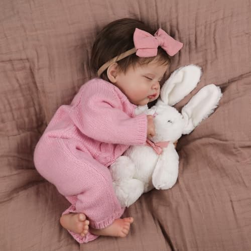 WOOROY Realistic Reborn Baby Dolls Aria, 18-Inch Real Life Newborn Girl | Lifelike Sleeping Doll with Weighted Soft Cloth Body, Hand-rooted Hair, Handmade Gift Toy with Accessories for Kids Age 3+