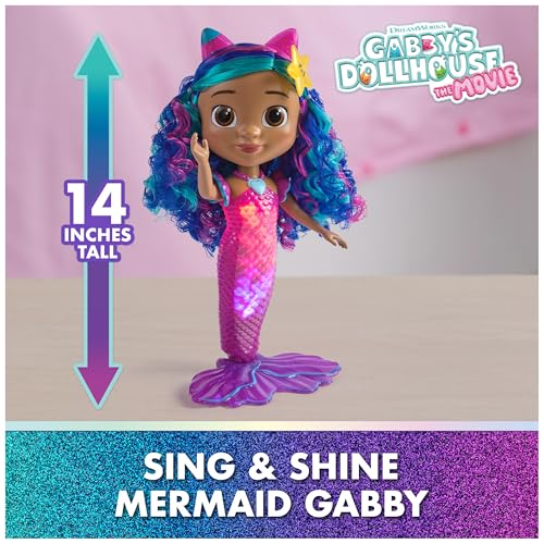 Gabby's Dollhouse The Movie, Sing & Shine Mermaid Gabby Doll Toy | 13-Inch Doll, Lights & Sounds, Waterproof Design, Interactive Roleplay, Kids Toys for Girls & Boys Ages 3 and Up