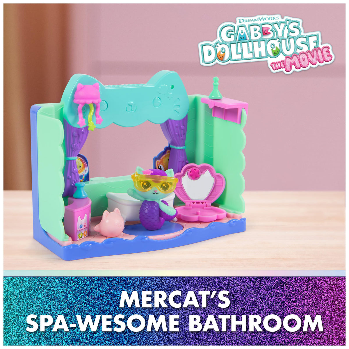 Gabby's Dollhouse The Movie, MerCat's Spa-wesome Bathroom Playset Set | Spa-wesome Bathroom Playset, Dollhouse Accessories, Surprise Toy, Imaginative Play, Kids Toys for Girls & Boys Ages 3+