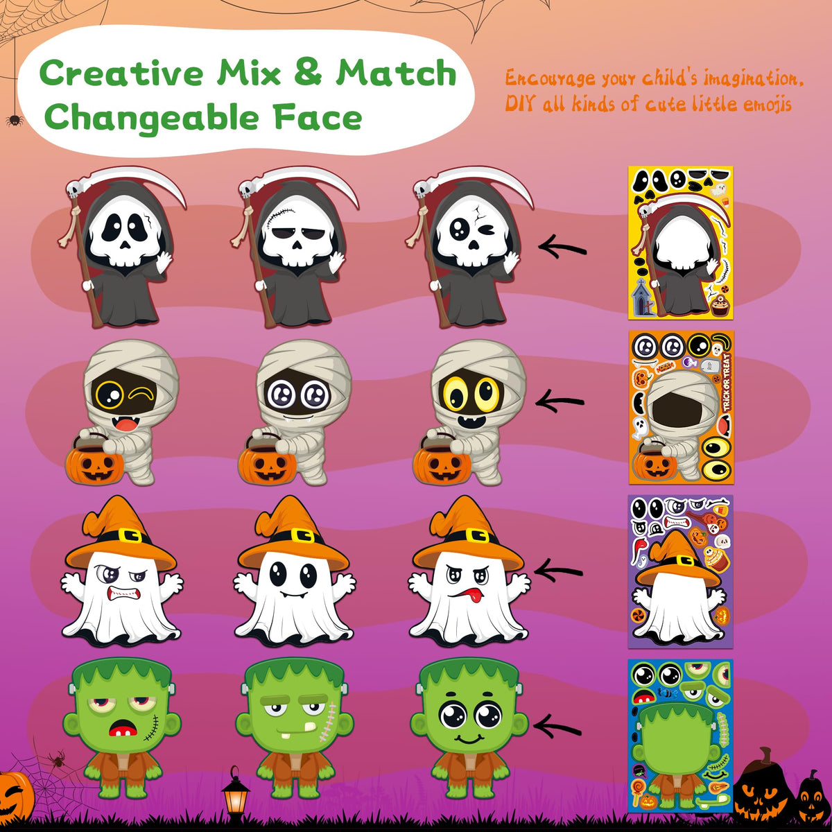Halloween Stickers 48 Sheets DIY Halloween Party Favors Crafts Kids | 8.6" X 5.8" Halloween Activities Games Goodie Bag Stuffers for Kids Toddlers Classroom Gifts Supplies Treats Prizes Decor