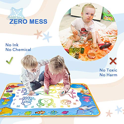Water Doodle Mat - Kids Color Painting Toy, Gift Set for Toddlers 2-7 | Great Educational Water Doodle Mat - Toddler Painting Toy Gift with Fun Stencils, Magic Pens & Drawing Templates for Kids