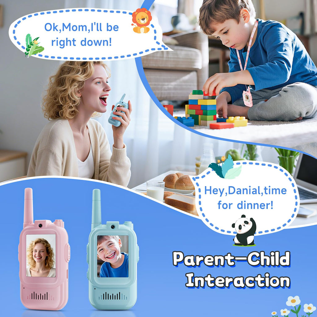 Kids Video Walkie Talkies, 2 Pack Long Range Toy Walkie-Talkie for Kids | Rechargeable, Outdoor Games Toys for Boys Girls Age 3-12, Indoor, Camping, Hiking, Travel, Christmas Birthday Gift(Blue/Pink)