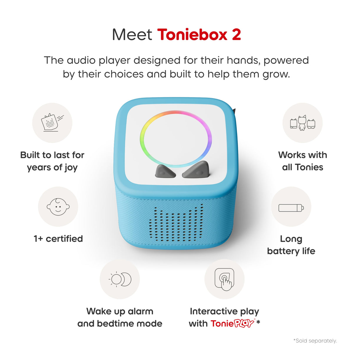 Toniebox 2 Audio Player Starter Set for Kids 1+, Sky Blue | Portable Screen-free Audio Player | Stories, Music, Games | Playtime Puppy: Favorite Children’s Songs | Gift for Kids 1-12+