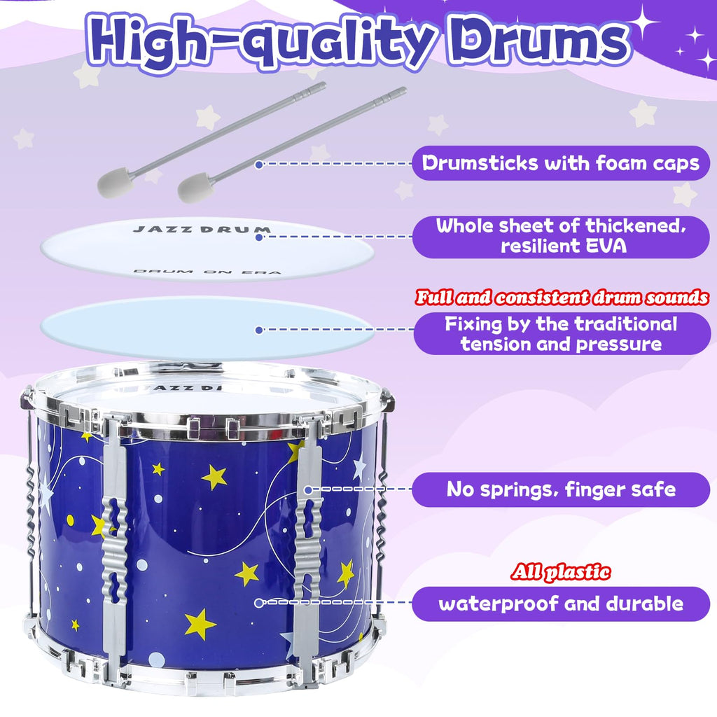 LinseyFun Upgraded Kids Drum Set for Toddlers 3-5, Light-up Jazz Drum Toy | Upgraded Kids Drum Set for Toddlers 3-5, Jazz Ages 4-6, Star Light up Musical Instrument Toy for Boys Girls 5-7 (All Plastic)