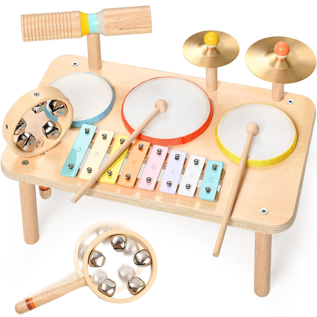 WINGYZ Kids Drum Set, 9-in-1 Montessori Toys | Wooden Musical Instruments for Toddlers, Baby Musical Toys with Drums, Xylophone, Helps Hand-Eye Coordination