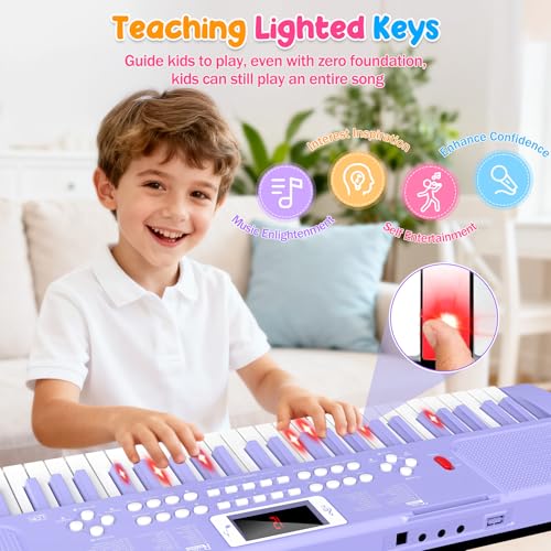 61 Keys Kid Piano Keyboard with Light-up Keys Teaching Mode Dual Speaker