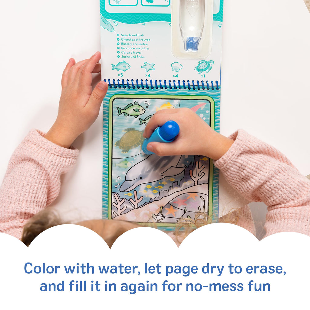 Melissa & Doug On the Go Water Wow! Under the Sea Color-Reveal Activity Pad | 4 Reusable Coloring Boards, Refillable Water Pen, Mess-Free Travel Toys, Arts & Crafts, Preschool Toys for Kids, Ages 3+
