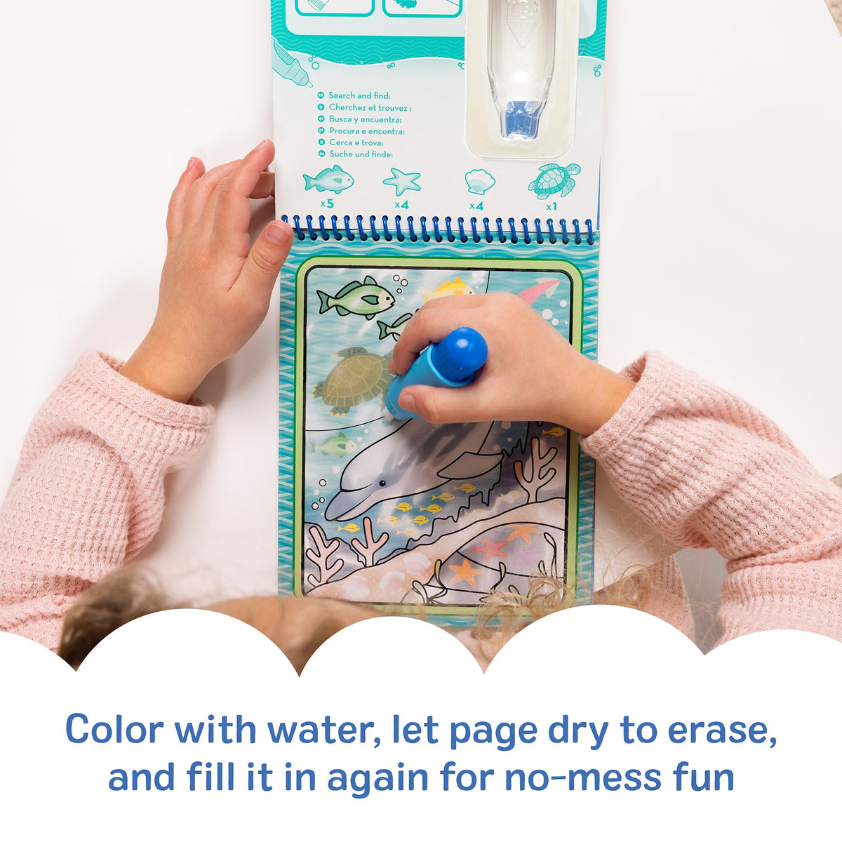 Melissa & Doug On the Go Water Wow! Under the Sea Color-Reveal Activity Pad | 4 Reusable Coloring Boards, Refillable Water Pen, Mess-Free Travel Toys, Arts & Crafts, Preschool Toys for Kids, Ages 3+