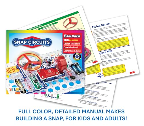 SNAP CIRCUITS Jr. SC-100 STEM Electronics Kit, 100+ Projects, Ages 8+ | Build 100+ STEM projects with 28 snap-together parts and a full-color project manual