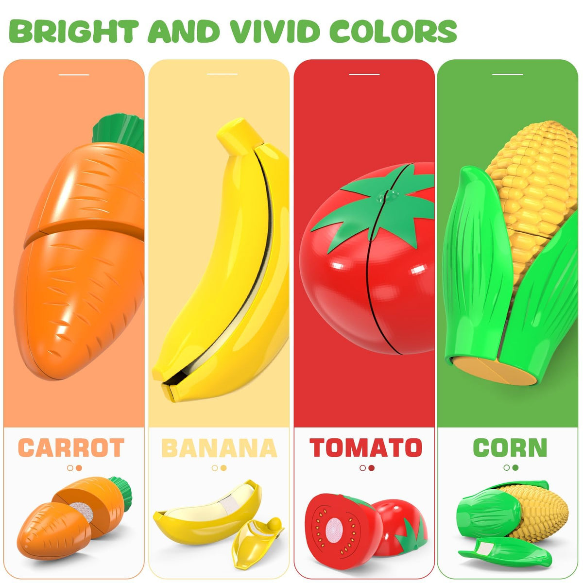 Cutting Play Food Toys for Kid, Pretend Play Kitchen Accessories, Fake Food | Shopping Storage Basket, Cutting Fruits/Vegetables, Plastic Board and Knife, Birthday Gifts/Educational Toy for Children