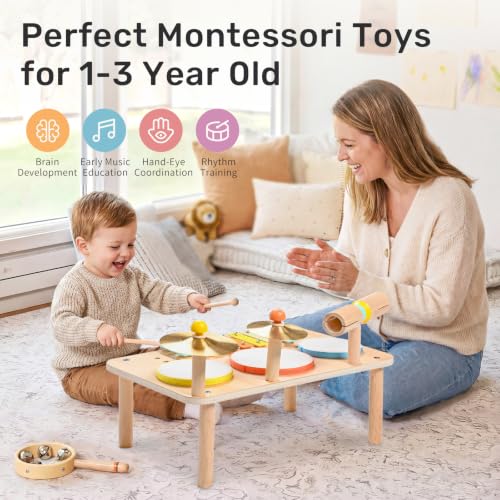 WINGYZ Kids Drum Set, 9-in-1 Montessori Toys | Wooden Musical Instruments for Toddlers, Baby Musical Toys with Drums, Xylophone, Helps Hand-Eye Coordination