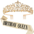 COCIDE Birthday Decorations for Women Sash and Tiara Crown for Party Gold | Happy Birthday Crowns for Adult Women, Party Decor Kit, Rhinestone Headband, Glitter Crystal Hair Accessories, Cake Topper