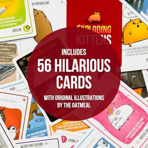 Exploding Kittens Original Edition, 2-5 Players, Ages 7+ Card Game | Draw cards, betray your friends, and try not to explode! Great for family game nights, parties, travel, quick 15-minute play.
