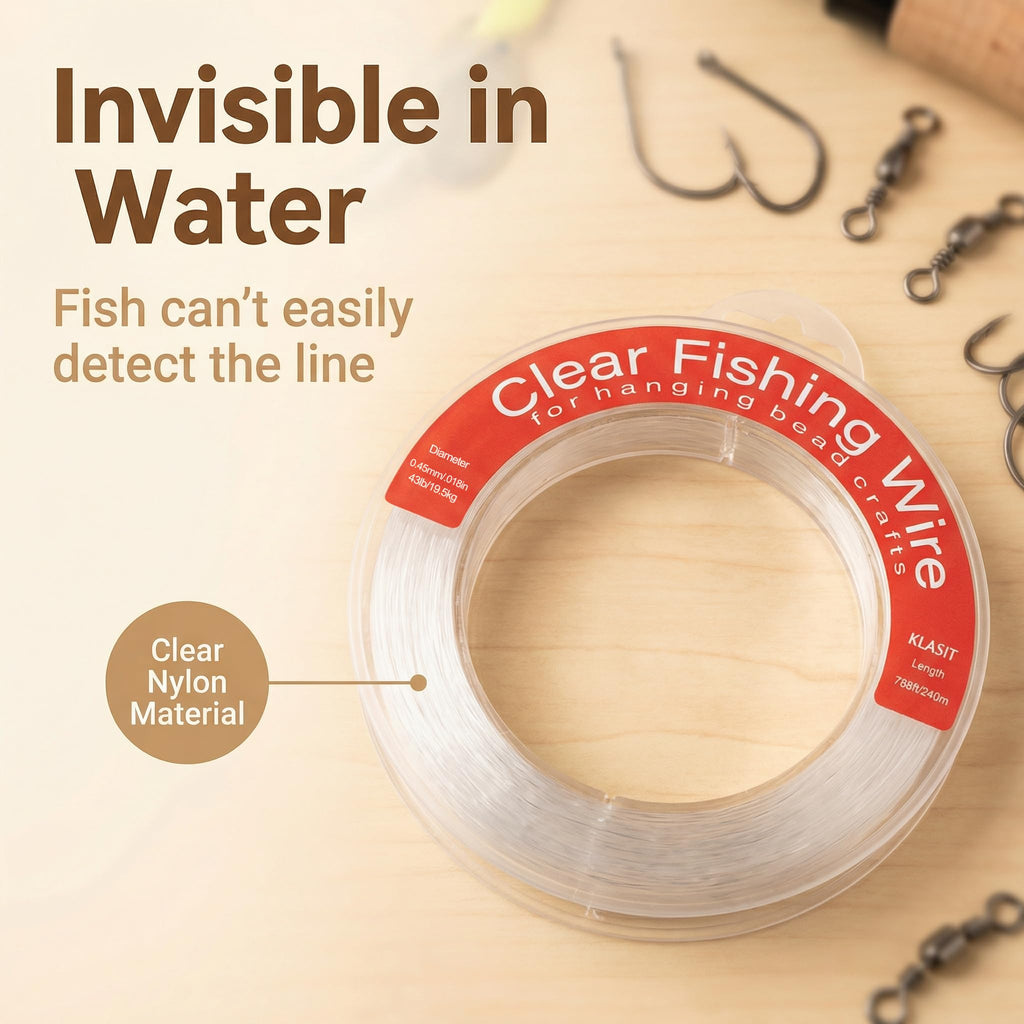 KLASIT Fishing Line 788FT,Invisible Monofilament Fishing Wire | Supports 43 Pounds,Strong Nylon Invisible Thread for Hanging Decorations,Balloon Garland,Crafts,Picture Display