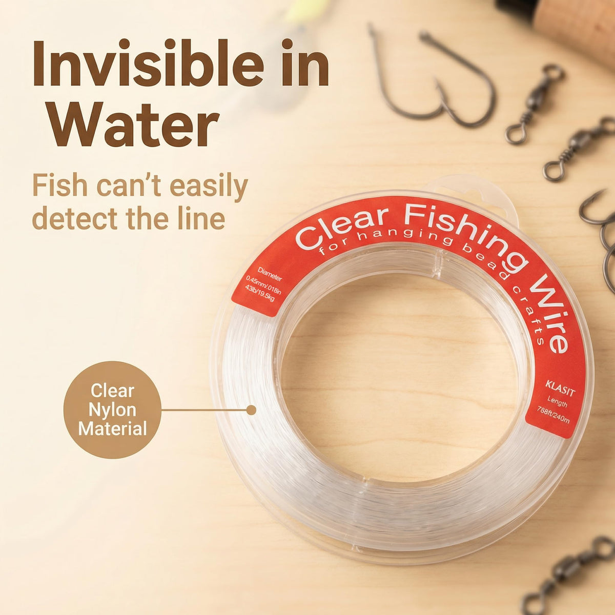 KLASIT Fishing Line 788FT,Invisible Monofilament Fishing Wire | Supports 43 Pounds,Strong Nylon Invisible Thread for Hanging Decorations,Balloon Garland,Crafts,Picture Display