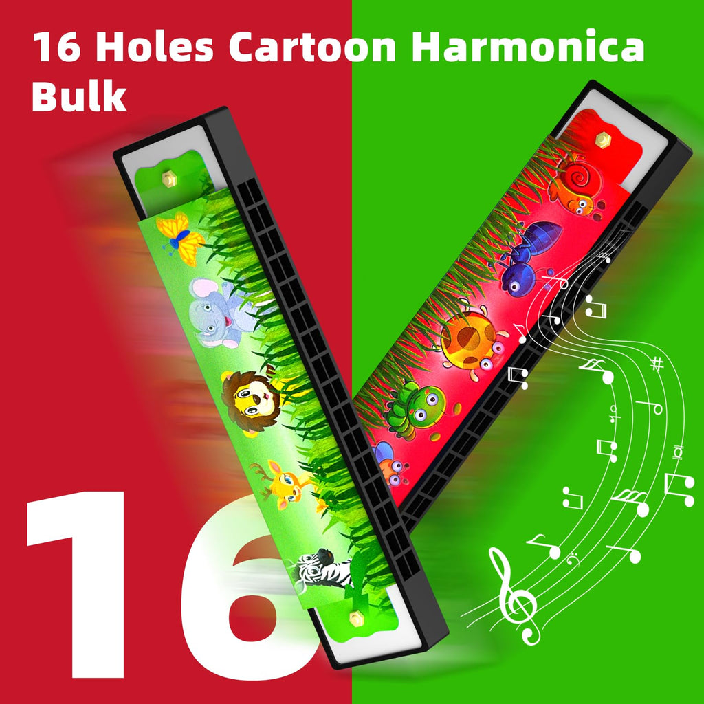 35 Pcs Harmonica for Kids 16 Holes Musical Instrument, Return Gift Cartoon Double Row Harmonica Bulk Toy for 3 Years + Kids Party Favors Goodie Bags Stuffers & Operation Christmas Child Items