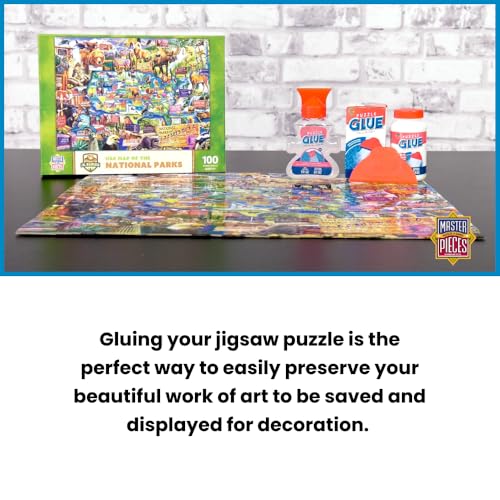 MasterPieces – Puzzle Glue with Wide Plastic Spreader, Easy to Apply, Dries Quick and Clear, Protects Finished Jigsaw Puzzles, Water-Soluble, 2 Pack, 5 oz Each