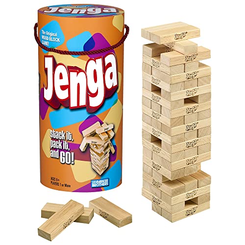 Hasbro Gaming Jenga Wooden Blocks Stacking Tumbling Tower Game | Party Games for Kids & Families | Stocking Stuffers | Ages 6+ (Amazon Exclusive)