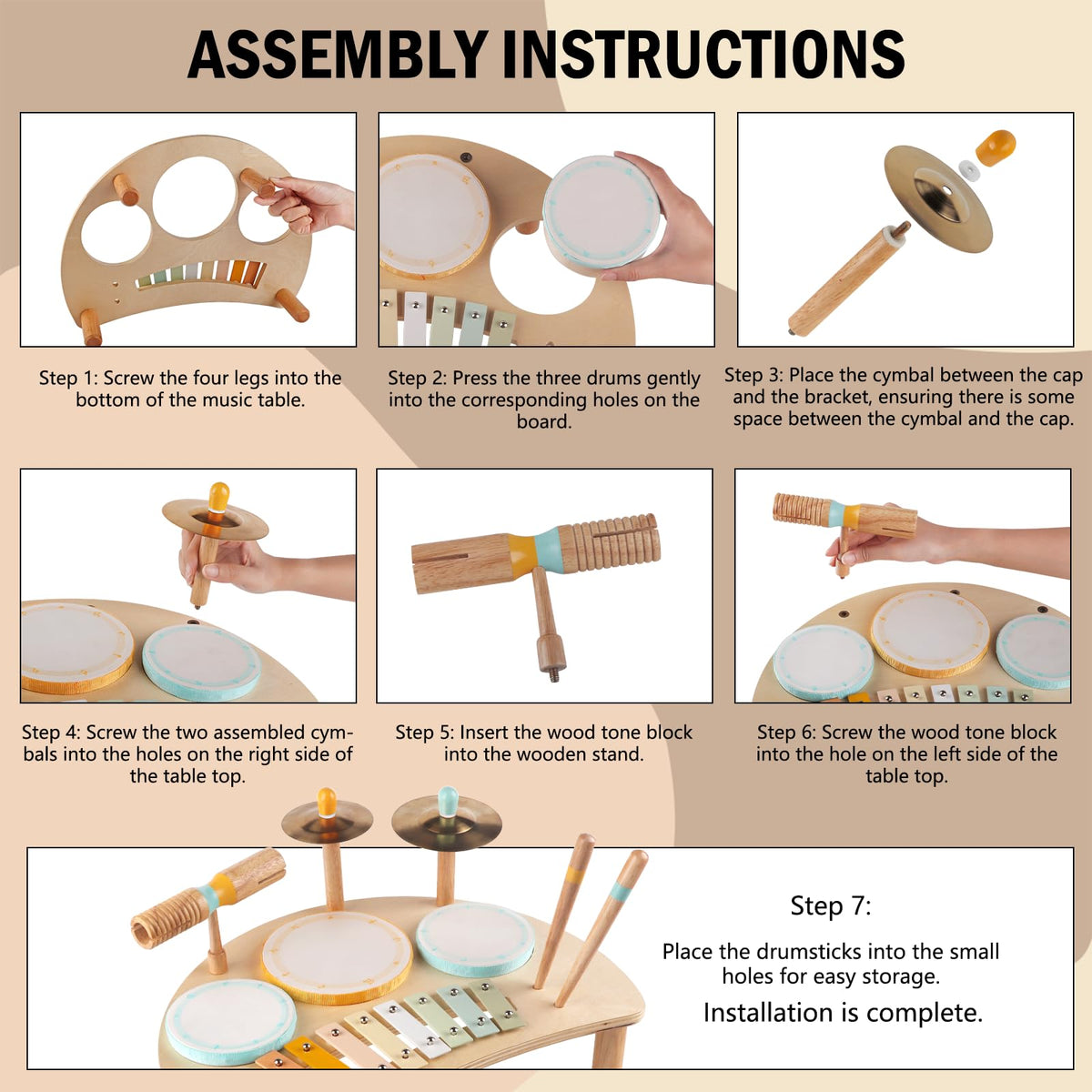 Wooden Drum Set Toys for 2-3 Year Old Montessori Musical Instruments Toy | Drum with Xylophone Birthday Gift for 18+ Months Boys Girls