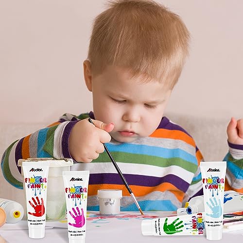 ABEIER Washable Finger Paint for Toddlers 1-3, 12 Non-Toxic Colors | Ages 1-3 4 5 6+, Baby Safe, easy cleanup, creamy texture, color mixing, hand and foot prints, sensory play, preschool crafts