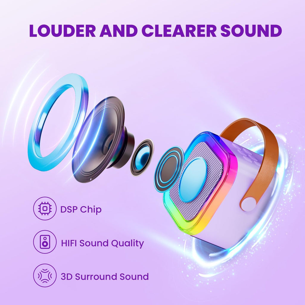 IROO Mini Karaoke Machine for Kids, Birthday Gifts Toys for Girls Ages 3-12 | 2 Wireless Mics, 5 Voice Effects & 1-Month KaraFun Premium, Bluetooth Speaker, Portable MP3 Player For Family Home Party