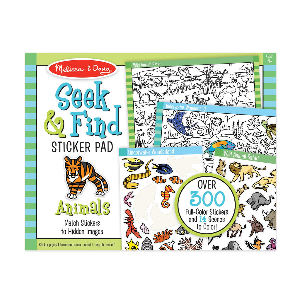 Melissa & Doug Seek & Find Sticker Pad Animals Activity Toy | 21 Pages, 14 Animal Scenes, 400 Color-Coded Stickers, Matching & Coloring Skills, Arts & Crafts Travel Toys for Kids, Ages 4+