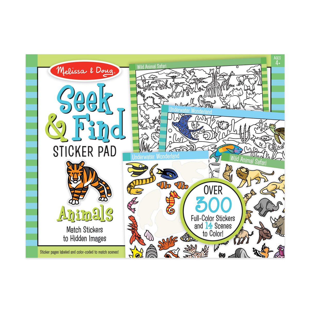 Melissa & Doug Seek & Find Sticker Pad Animals Activity Toy | 21 Pages, 14 Animal Scenes, 400 Color-Coded Stickers, Matching & Coloring Skills, Arts & Crafts Travel Toys for Kids, Ages 4+
