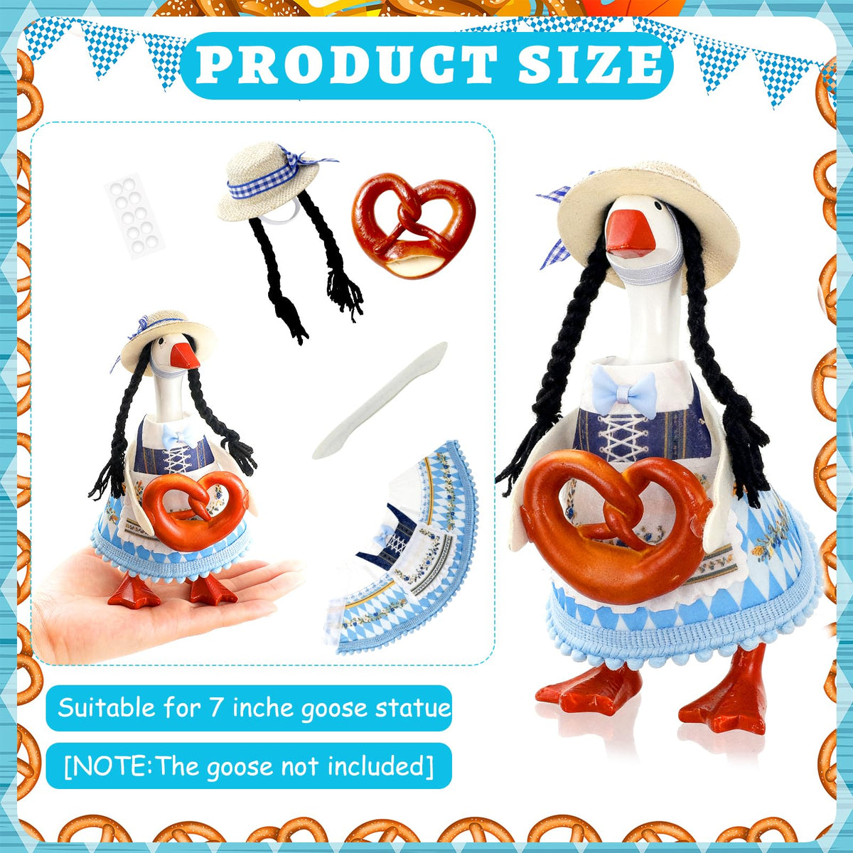 YGEINIT Oktoberfest Desk Goose Outfits 7 Inch | Desk Goose Outfits Felt Costume with Bavarian Pretzels, Oktoberfest Home and Office Decoration for Desktop Goose Statues