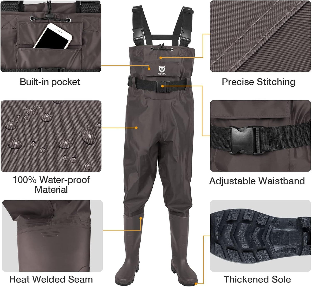 TIDEWE Chest Waders for Men Women, Waterproof Fishing Waders | Waterproof 420D 2-Ply Nylon/PVC, Lightweight Bootfoot Hunting Waders, Adjustable Suspenders, Boot Hanger