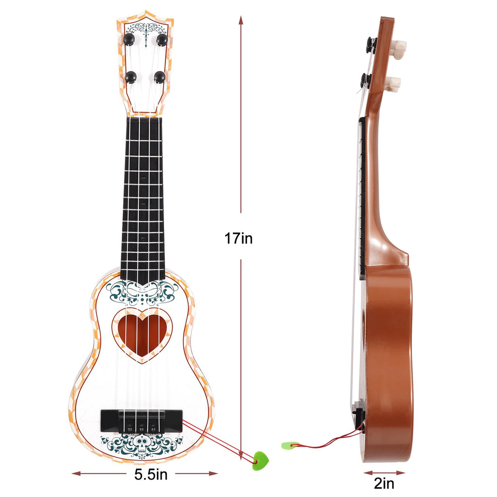 Raimy 17in Ukulele Guitar for Kids, 4 String Mini Toddler Music Toy | Kids Ukulele, Educational Musical Instrument for Beginners, Birthday Gift for Age 3 4 5 6 7 8 9 Years Boys Girls (White)