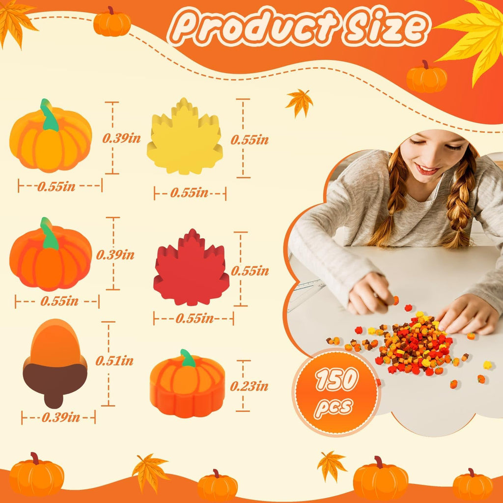 JUNEBRUSHS 150Pcs Fall Mini Erasers, Cute Thanksgiving Erasers Bulk | Mini Erasers for Maple Leaf, Novelty Pencil Erasers Stationery for Classroom Prizes, Homework Rewards, Gifts Party Favors