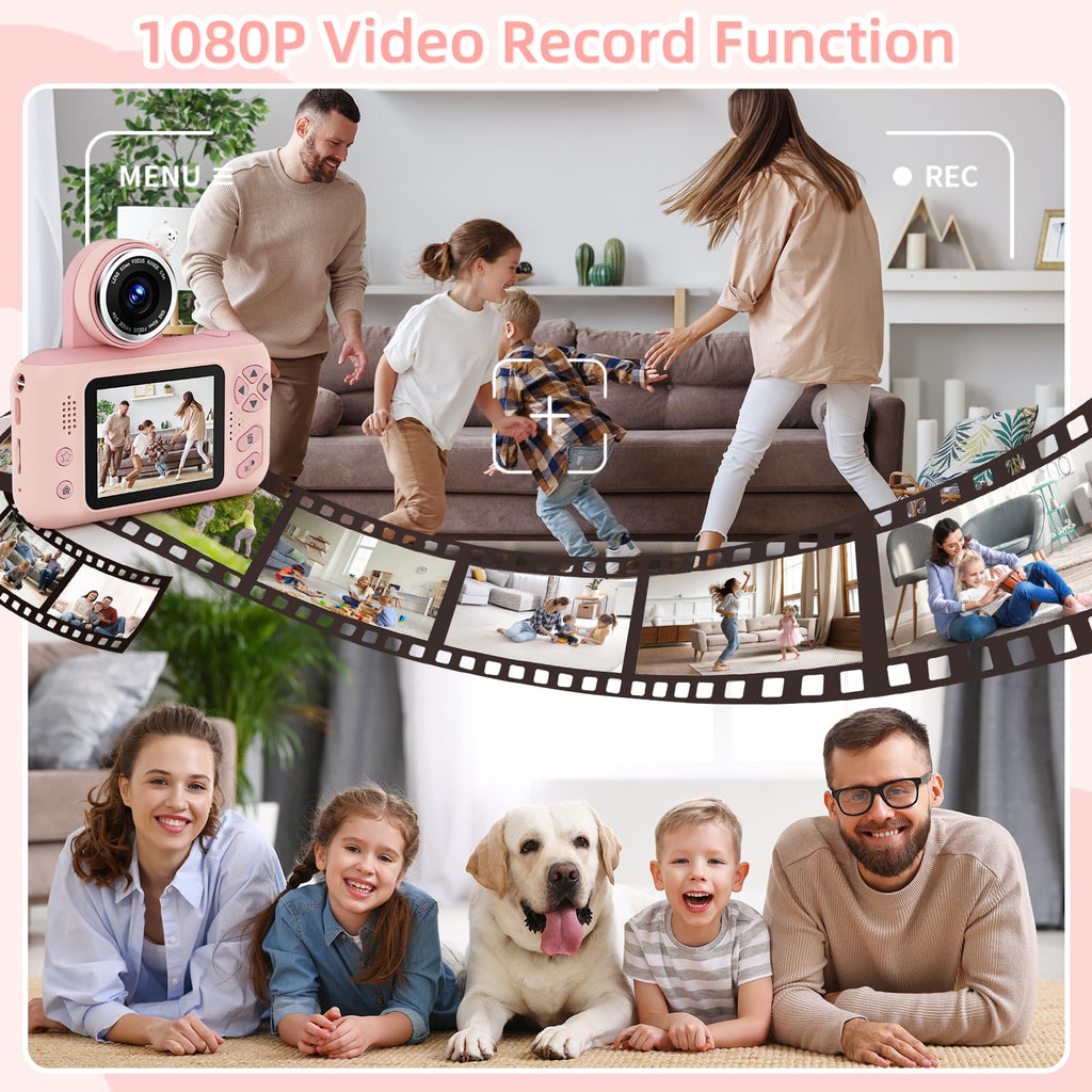 Makolle Kids Camera Toys for Girls 3-12 Year Old,HD Digital Video Camcorder Camera with Tripod,Children Chritmas Birthday Gift with SD Card-Pink