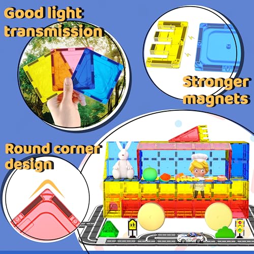 Magnetic Tiles - Road Set, Magnetic Building Blocks, Preschool Montessori Toys Gift for 3+ Year Old Boys and Girls, Sensory Christmas Toys for Kids Aged 3-5 and 4-8, Ideas for Kid with Autism