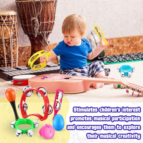 Silipull 72 Pcs Shaker Musical Instrument Set for Kid Toddler Early Music | Musical Tools Bulk Shaker Wrist Hand Band Bells Maracas Percussion Tambourine Cymbals Plastic Castanets for Daycare Preschool